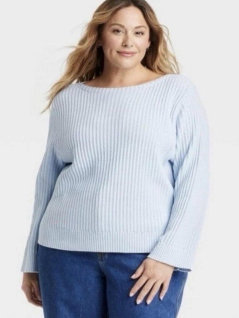 Ava & Viv Light Blue Ribbed Boatneck Sweater